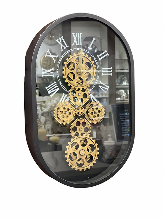 OVAL BLK & GOLD WALL CLOCK