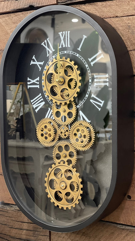 OVAL BLK & GOLD WALL CLOCK