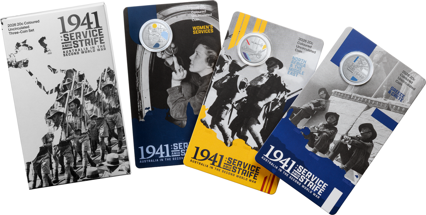 1941: Service Amid Strife Second World War 2026 UNC 3 Coin set