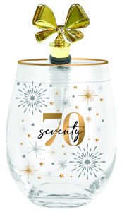 70TH CHEERS STEMLESS WINE GLASS  WITH STOPPER