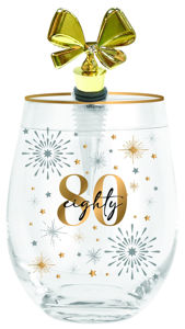 80TH CHEERS STEMLESS WINE GLASS  WITH STOPPER