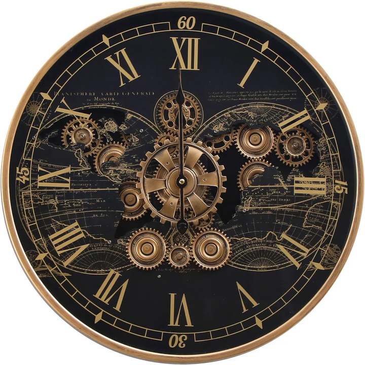 ROUND VASCO MAP WALL CLOCK SIDE MAP50CM